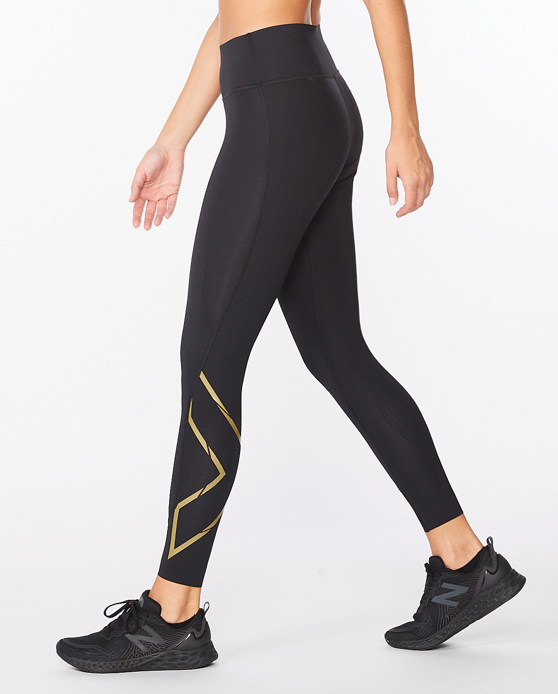 Force Mid-Rise Compression Tights, Black/Gold