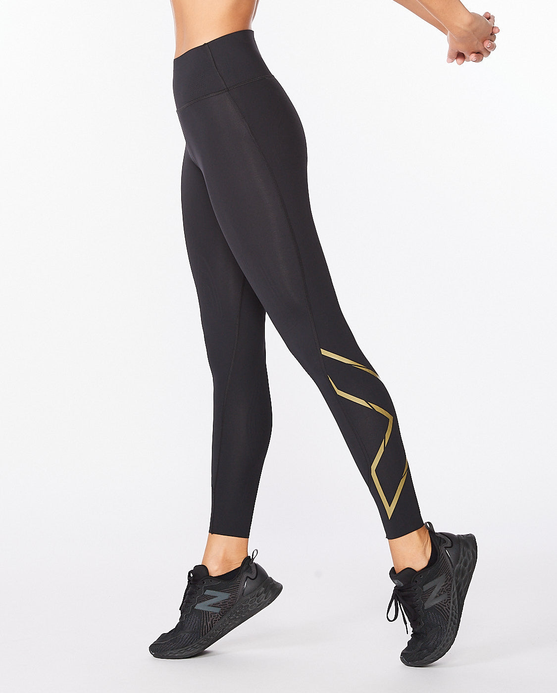 Force Mid-Rise Compression Tights, Black/Gold