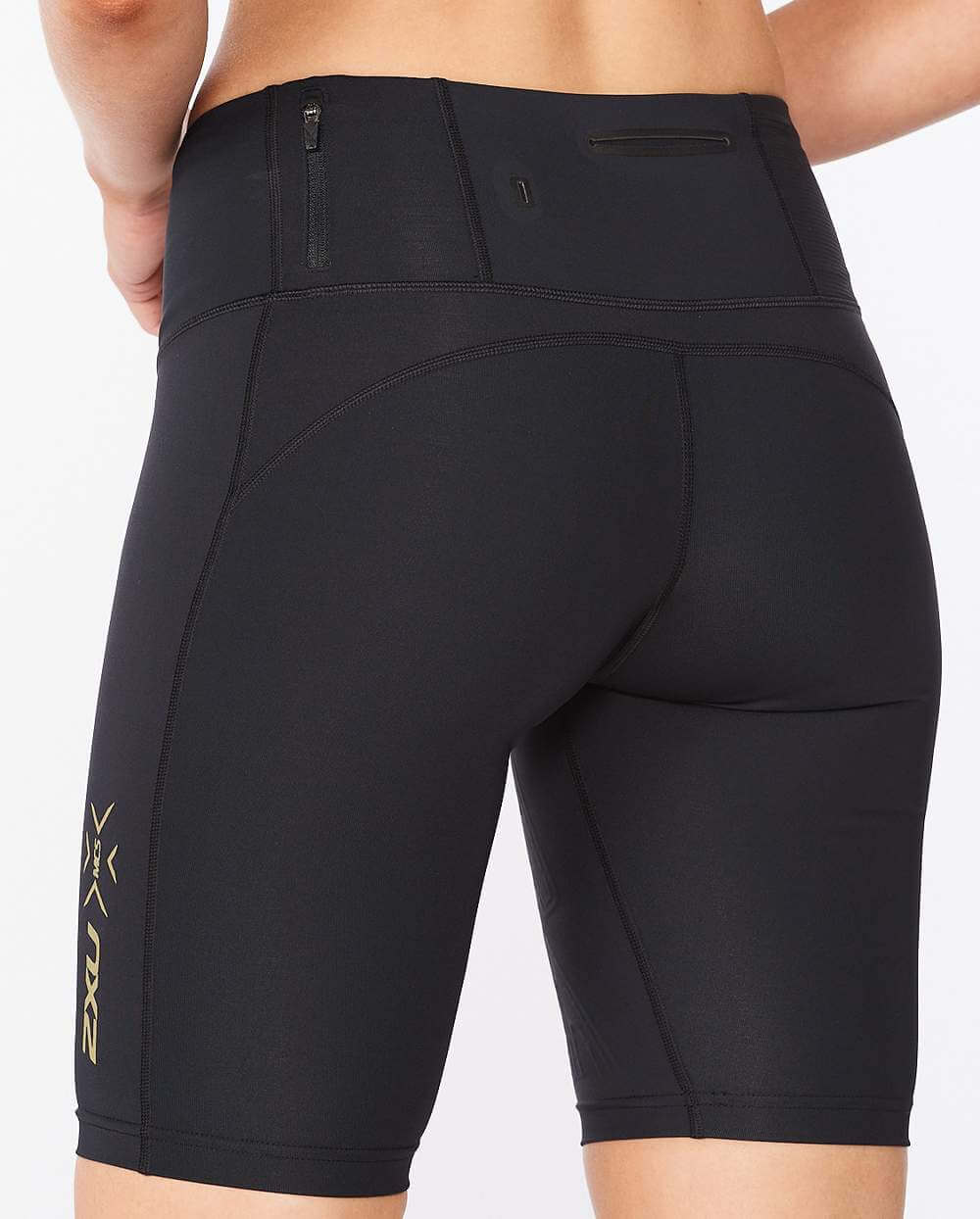 Light Speed Mid-Rise Compression Shorts, Black/Gold Reflective