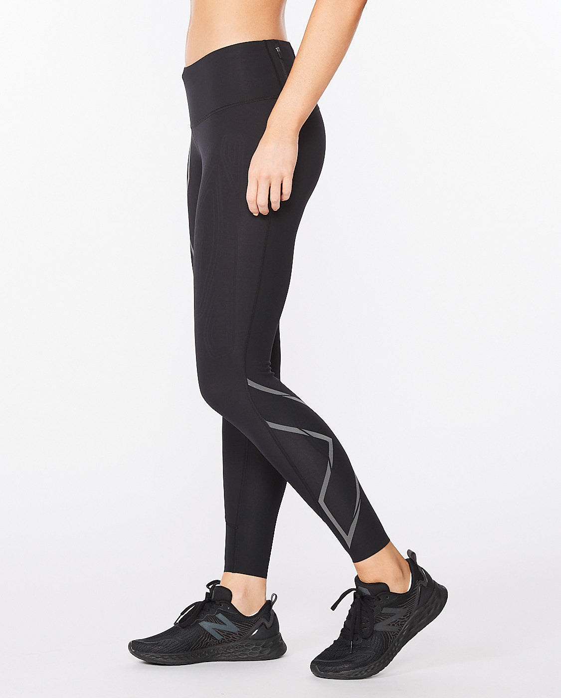 Light Speed Mid-Rise Compression Tights, Black/Black Reflective